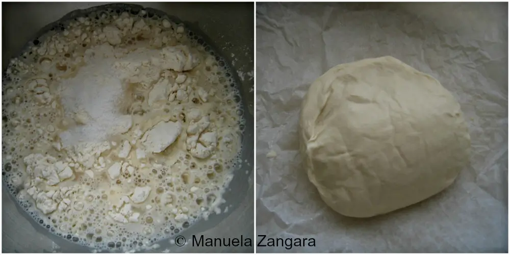 Mixing flour and water and resting dough for gozleme.