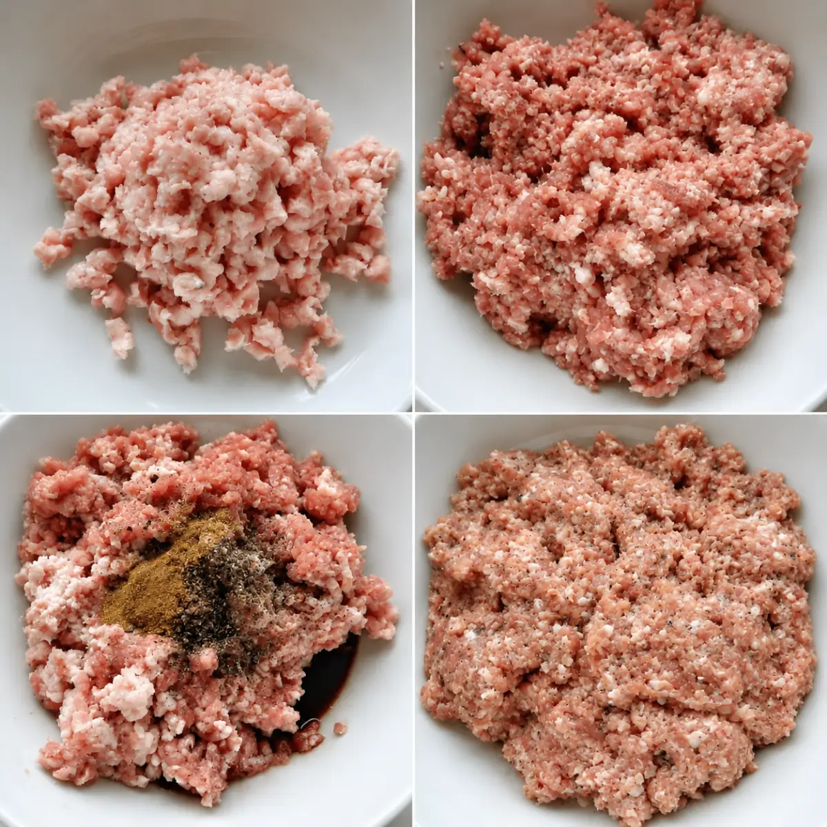 Ground pork rind, minced pork, spices, and red wine being mixed for Homemade Cotechino.