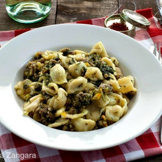 Orecchiette with sausage and fennel tops