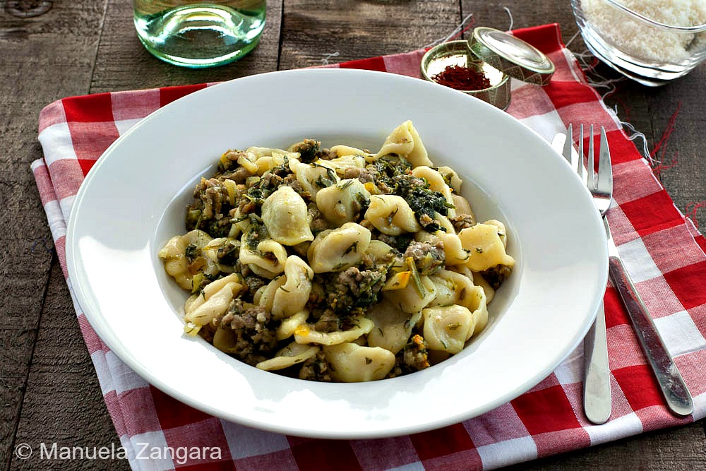 Orecchiette with sausage and fennel tops