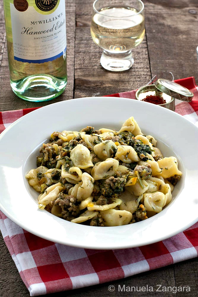 Orecchiette with sausage and fennel tops