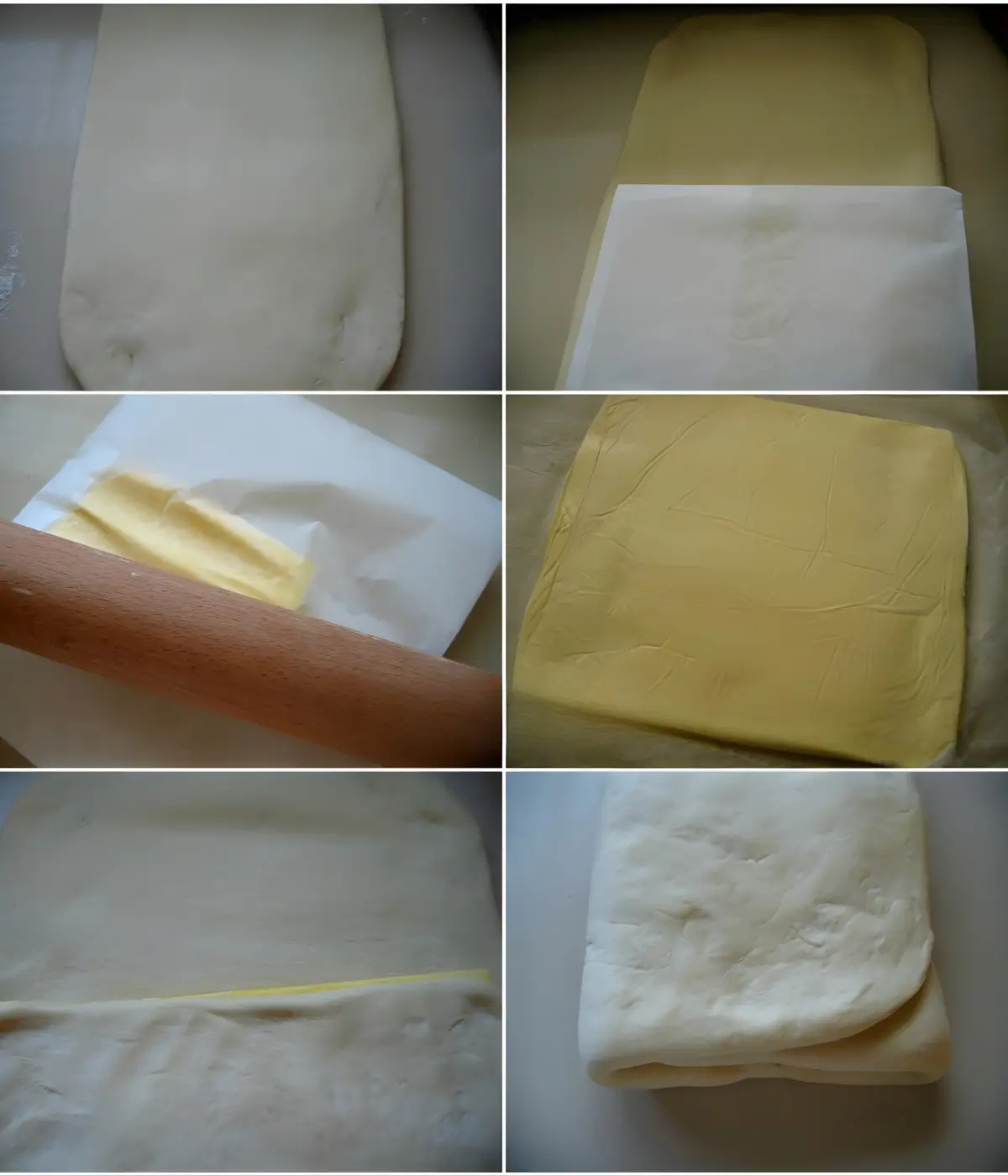 Butter rolled inside baking paper and pressed evenly during the lamination process.