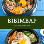 Bibimbap bowl ready to be mixed at the table.