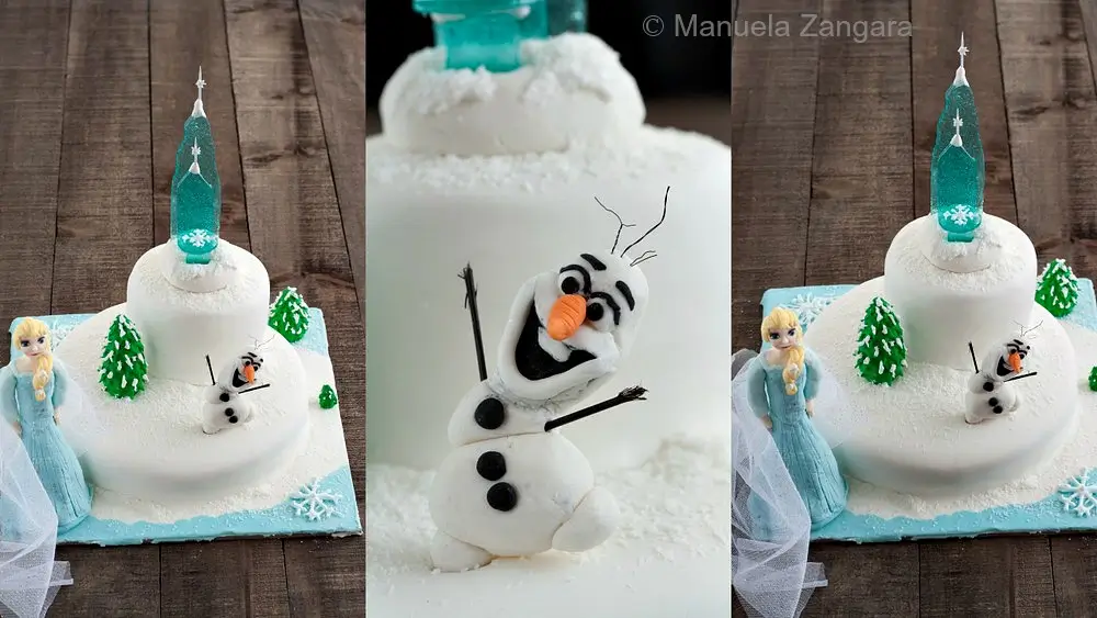 Fondant pieces being shaped and assembled to form Olaf.