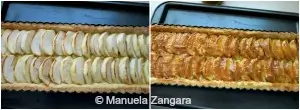 Collage showing different angles of the Apple and Dulce de Leche Tart after baking.