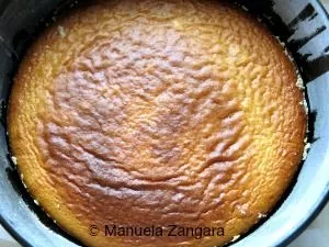 Freshly baked condensed milk and coconut cake cooling in the pan, golden on top.