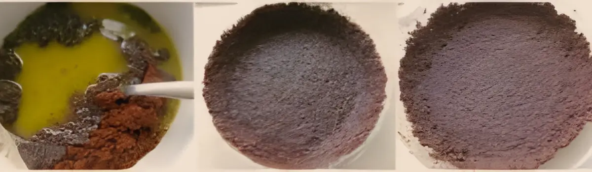 Chocolate biscuit crumbs mixed with melted butter, then pressed into a pie plate before baking.