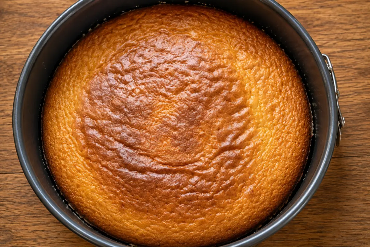 Condensed Milk and Coconut Cake baked until deep golden in a springform pan.