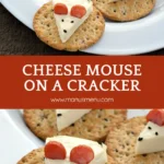 Cheese Mouse on a Cracker arranged on a white serving plate.