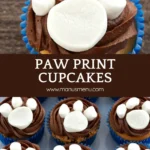 "Paw print cupcakes arranged on a serving plate.
