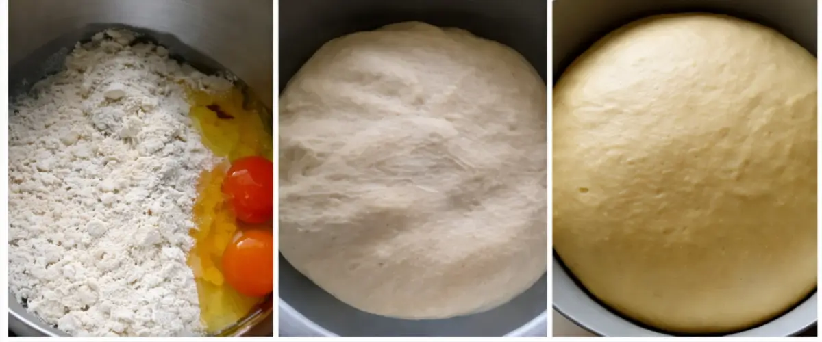 Mixing and proofing bread dough in a stand mixer bowl.
