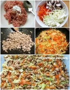 Process photos of making the spring roll filling