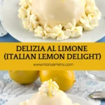 Delizie al Limone on a lace tablecloth with fresh lemons.