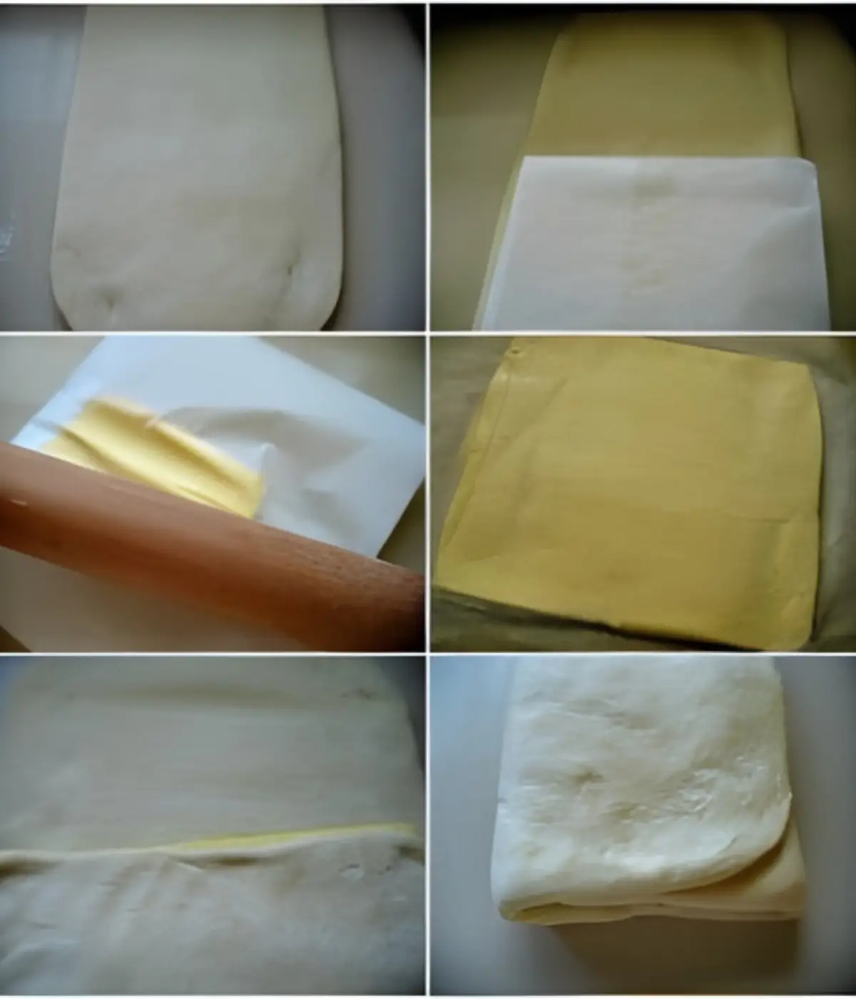 Butter rolled inside baking paper and laminated into the dough during folding.