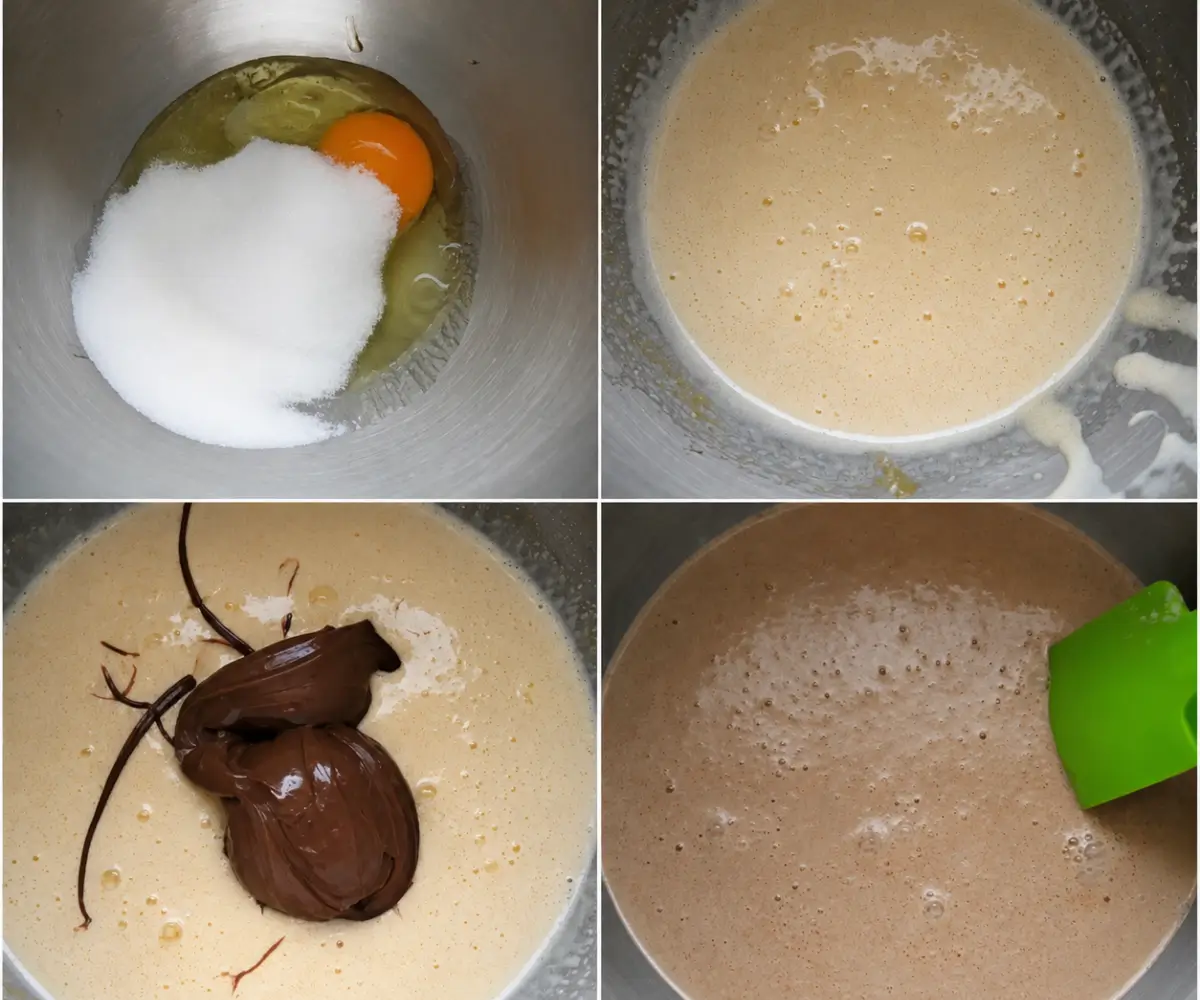 Egg, sugar, cream, Nutella, and Frangelico being mixed for homemade gelato.