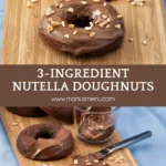 Glazed mini Nutella doughnuts with chopped hazelnuts and extra chocolate spread.
