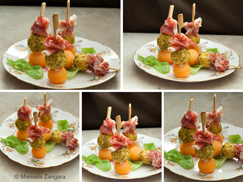 Prosciutto, Goat's Milk Ricotta and Rockmelon Skewers