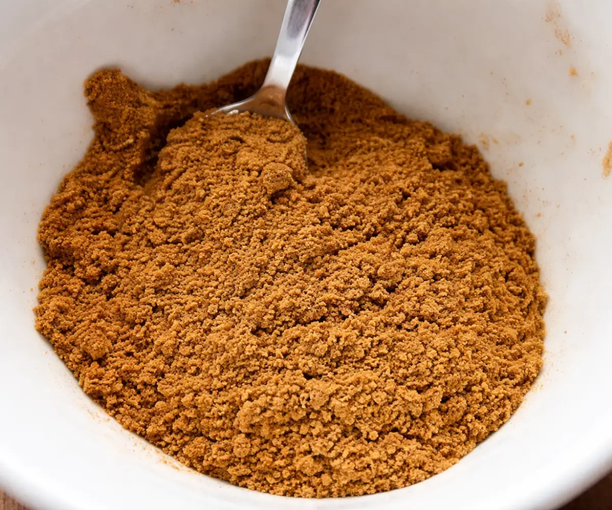 Homemade chana masala spice mix in a bowl with a spoon.