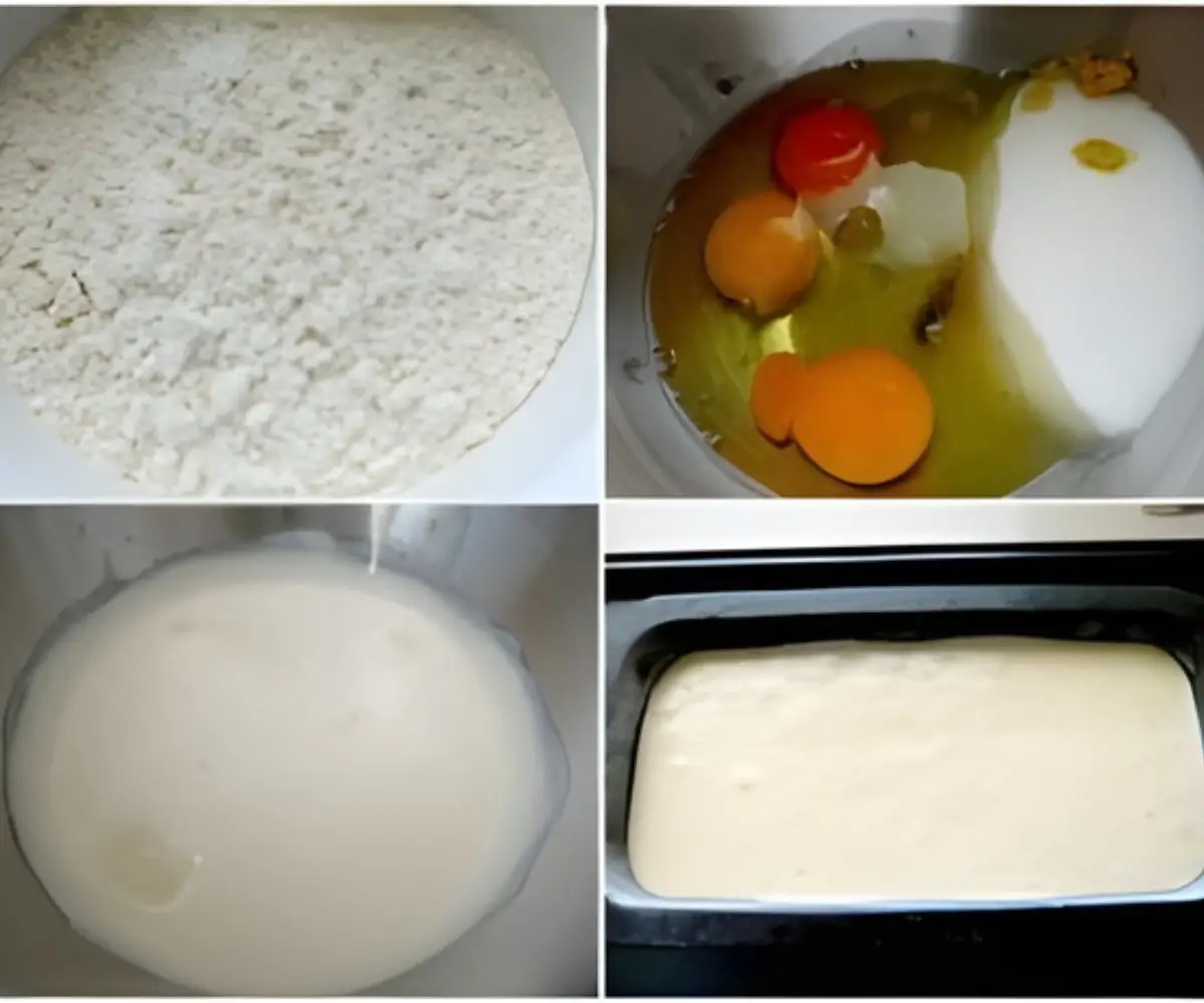 Batter preparation and loaf tin filled before baking.