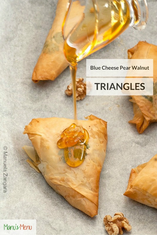 Blue Cheese, Pear and Walnut Triangles