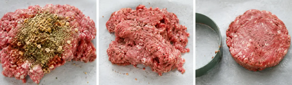 Beef mince mixed with Cajun seasoning and shaped into a burger patty.