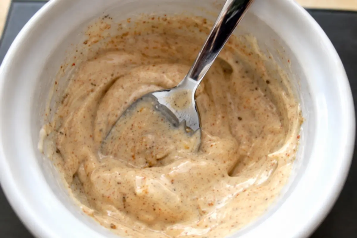 Mayonnaise mixed with Cajun seasoning to make the creamy burger sauce.