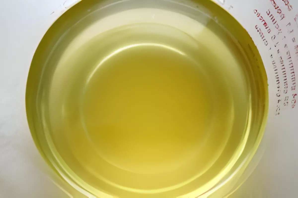 Golden homemade liqueur in a cup after straining and mixing.