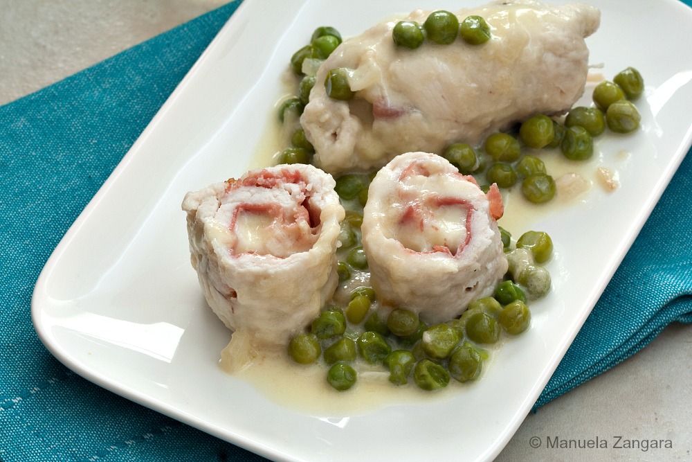 Chicken Involtini with Fontina, Speck and Peas