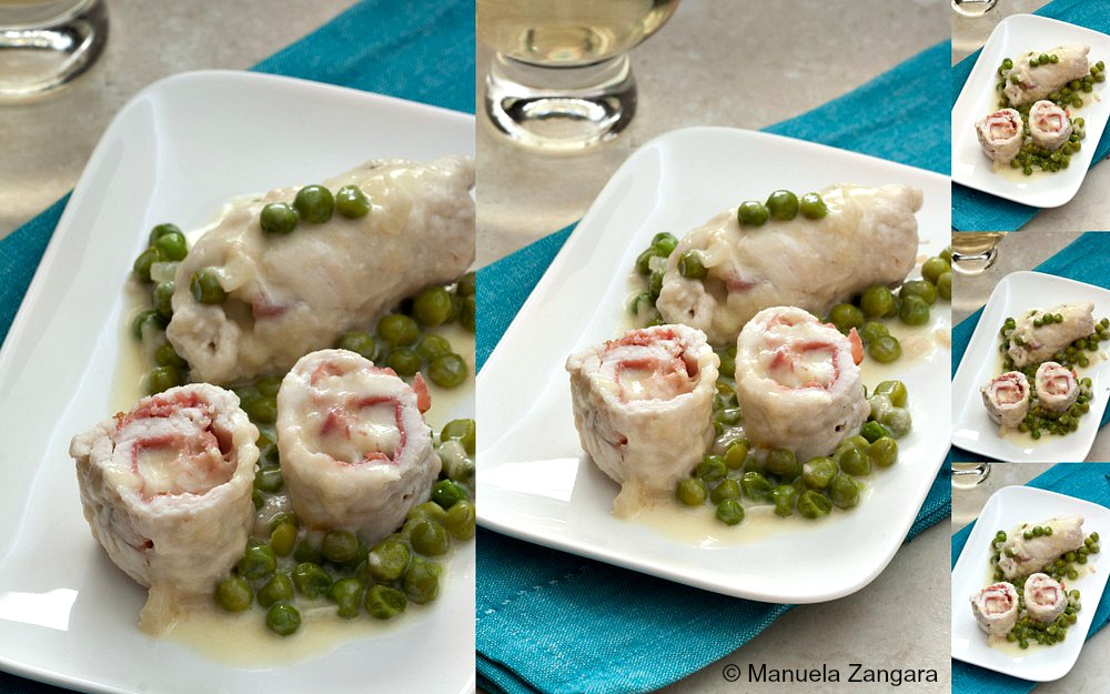 Chicken Involtini with Fontina, Speck and Peas