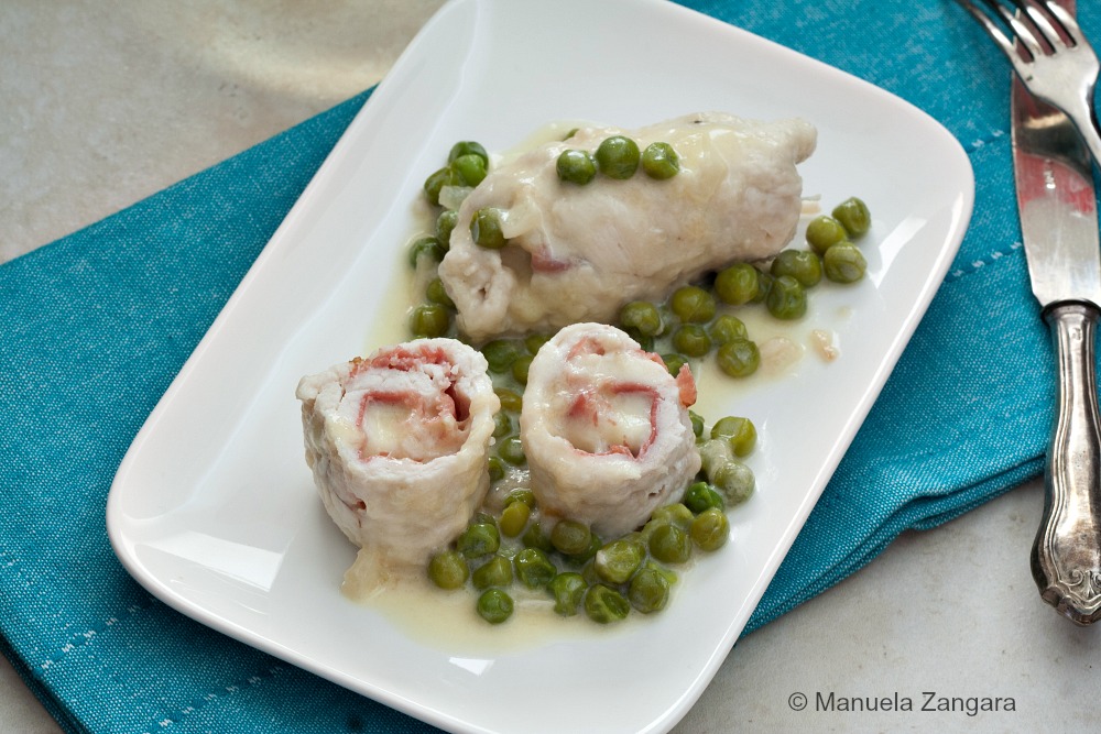Chicken Involtini with Fontina, Speck and Peas