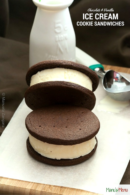 Chocolate and Vanilla Ice Cream Cookie Sandwiches