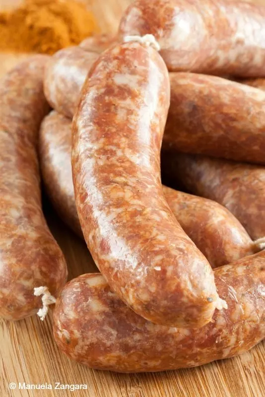 Easy homemade Spanish chorizo sausages tied.