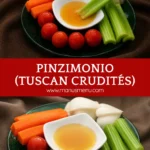 Small glass bowl filled with olive oil and red wine vinegar for Pinzimonio dressing.