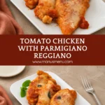 Pan-fried chicken served with tomato sauce, melted cheese and fresh basil.