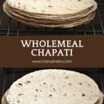 A stack of cooked wholemeal chapatis cooling on a rack.