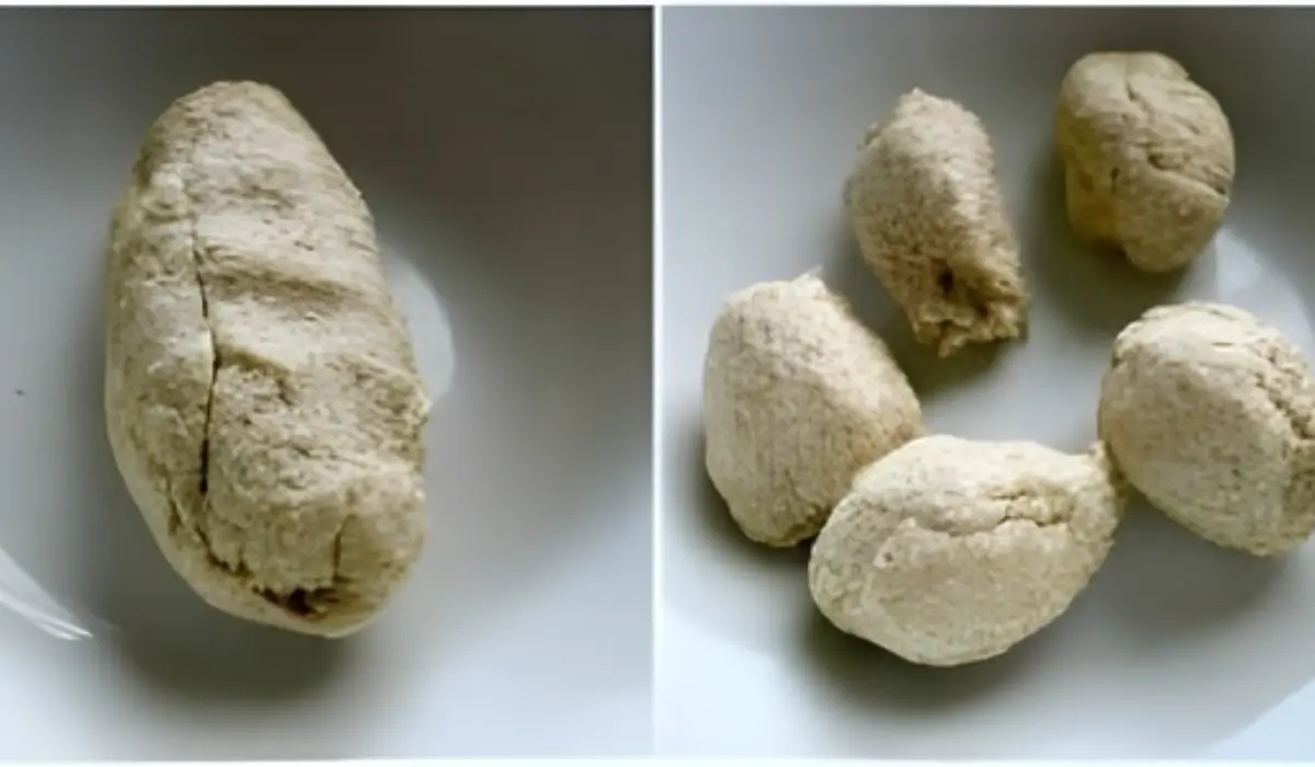 Wholemeal chapati dough shaped and divided into portions.