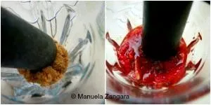 Muddling brown sugar and fresh strawberries in a glass for Strawberry Caipiroska.