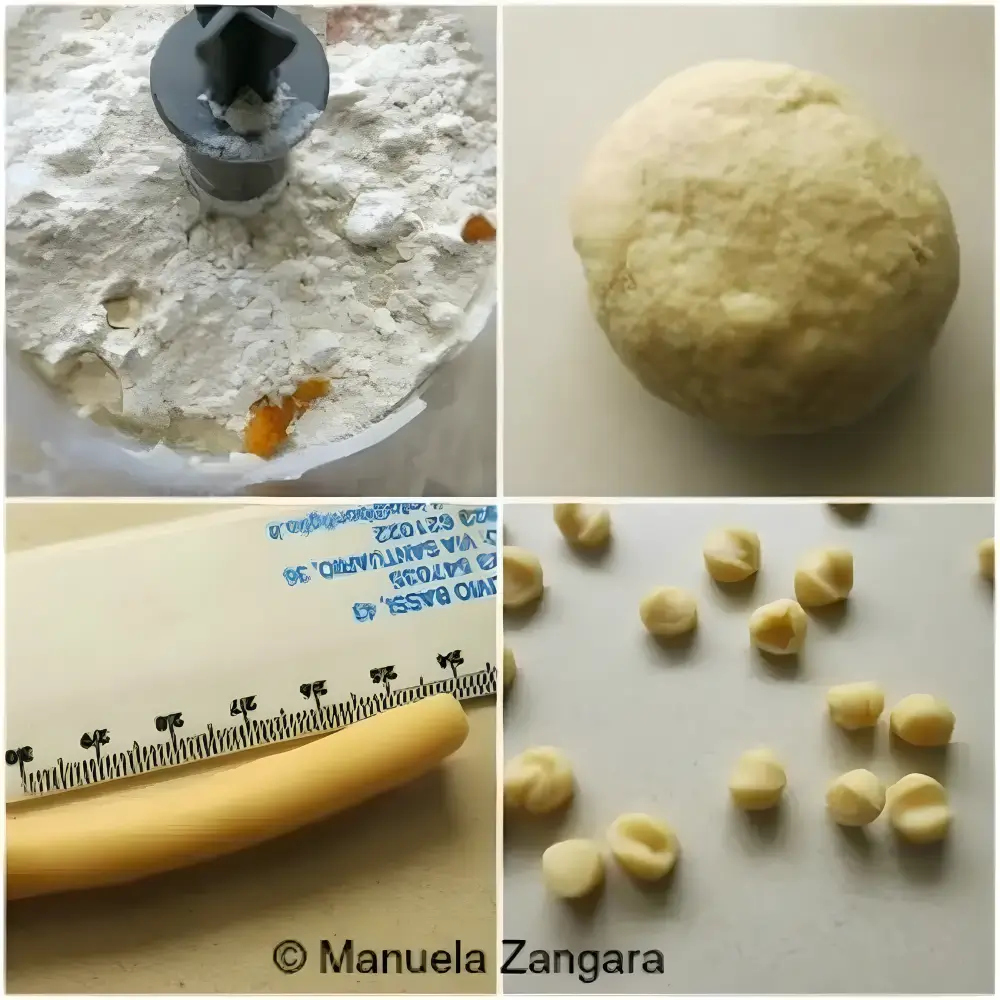 Dough prepared and cut into small pieces for Pignoccata.