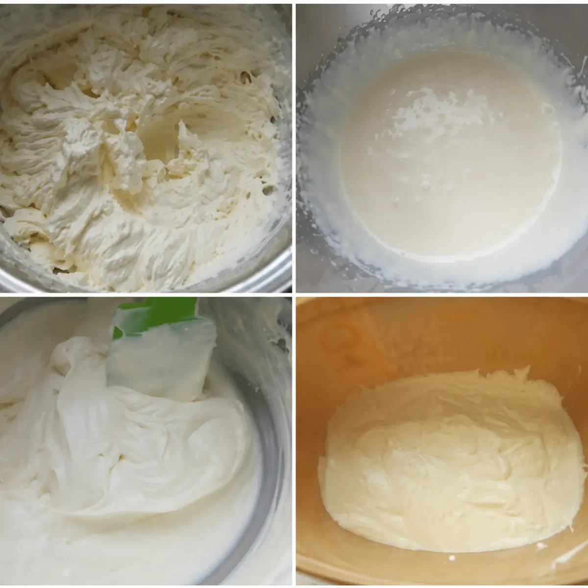 Whipped cream, the cream cheese mixture, the folded ice cream base, and the finished mixture transferred to a freezer-safe container.