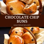 Freshly baked buns with a shiny glaze arranged in a lined basket.
