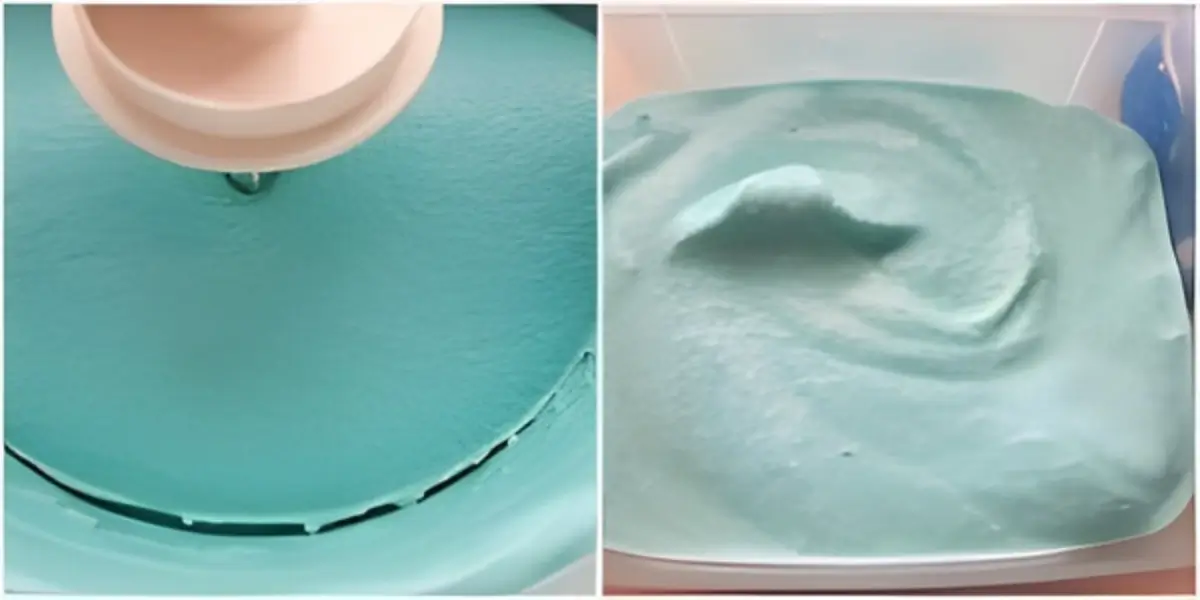 Smurf gelato mixture churning in the ice cream maker.