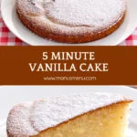 Slice of moist cake dusted with icing sugar served on a white plate with a fork.