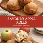 Savoury apple rolls on a wooden board.