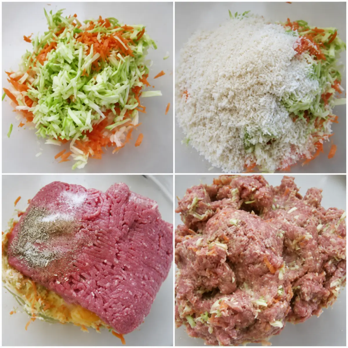 Beef mince mixed with grated vegetables, breadcrumbs and seasonings.