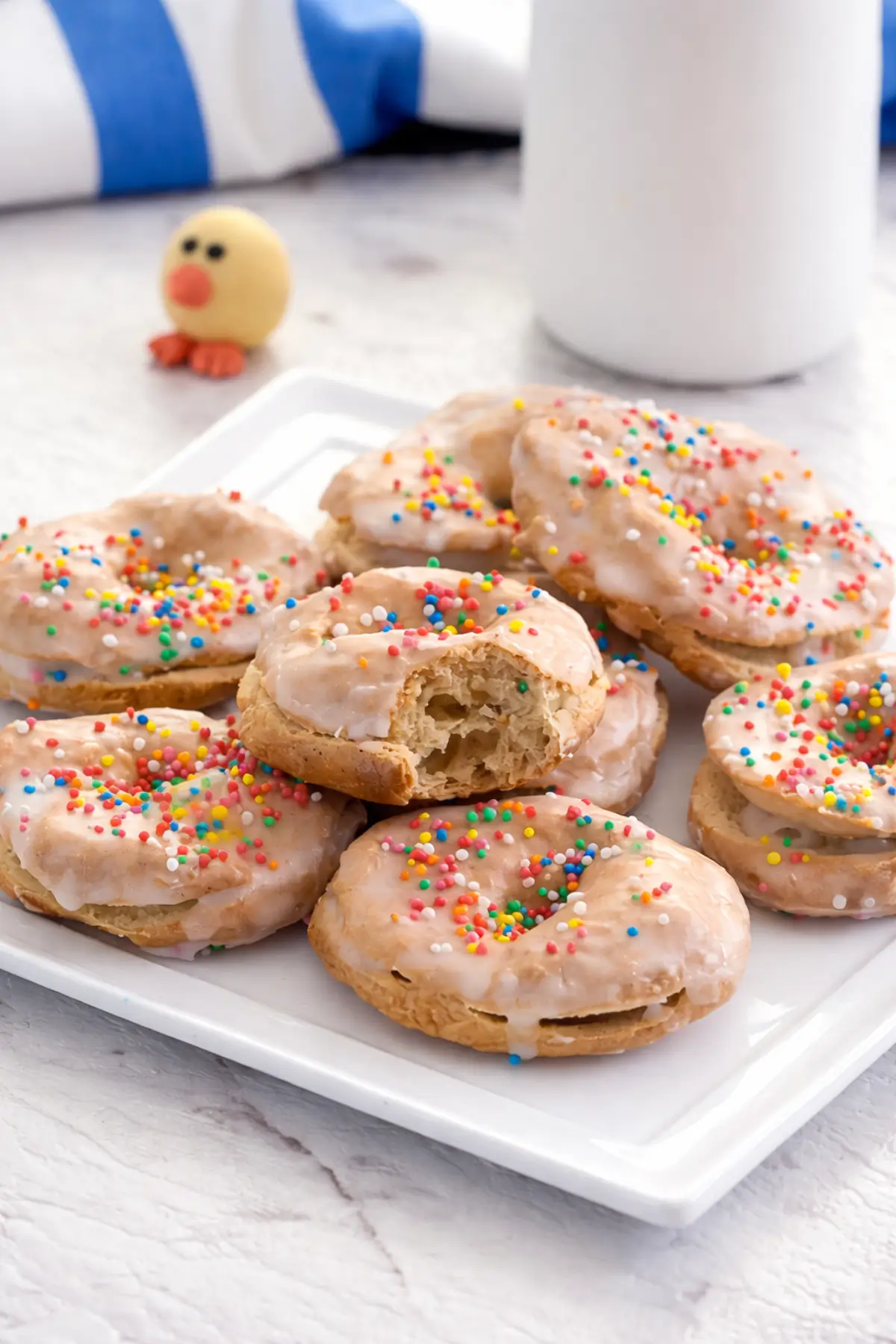 Close view of Taralli with a bite with soft centre and glaze.