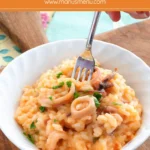 Low FODMAP Calamari Risotto served in a bowl.