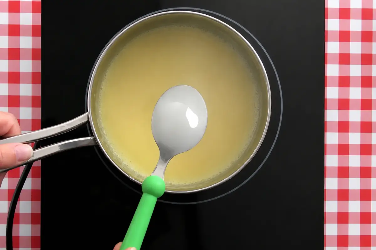 Custard gently cooking over low heat.