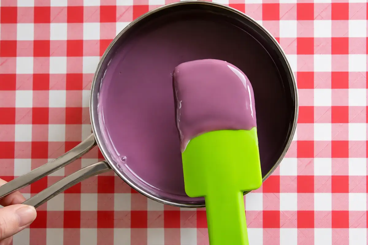 Chilled custard and reduced wine stirred together until smooth and evenly combined.