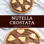 Close-up of the baked crostata showing the heart pastry decorations.