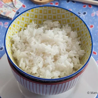 Bowl of perfectly cooked long grain rice served.